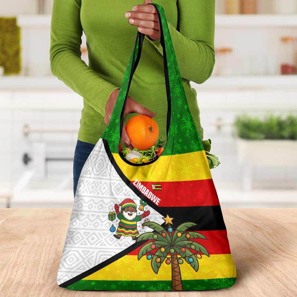 Zimbabwe Christmas Grocery Bag Festive Santa Palm Tree and Red Yellow Green Flag - African Pride