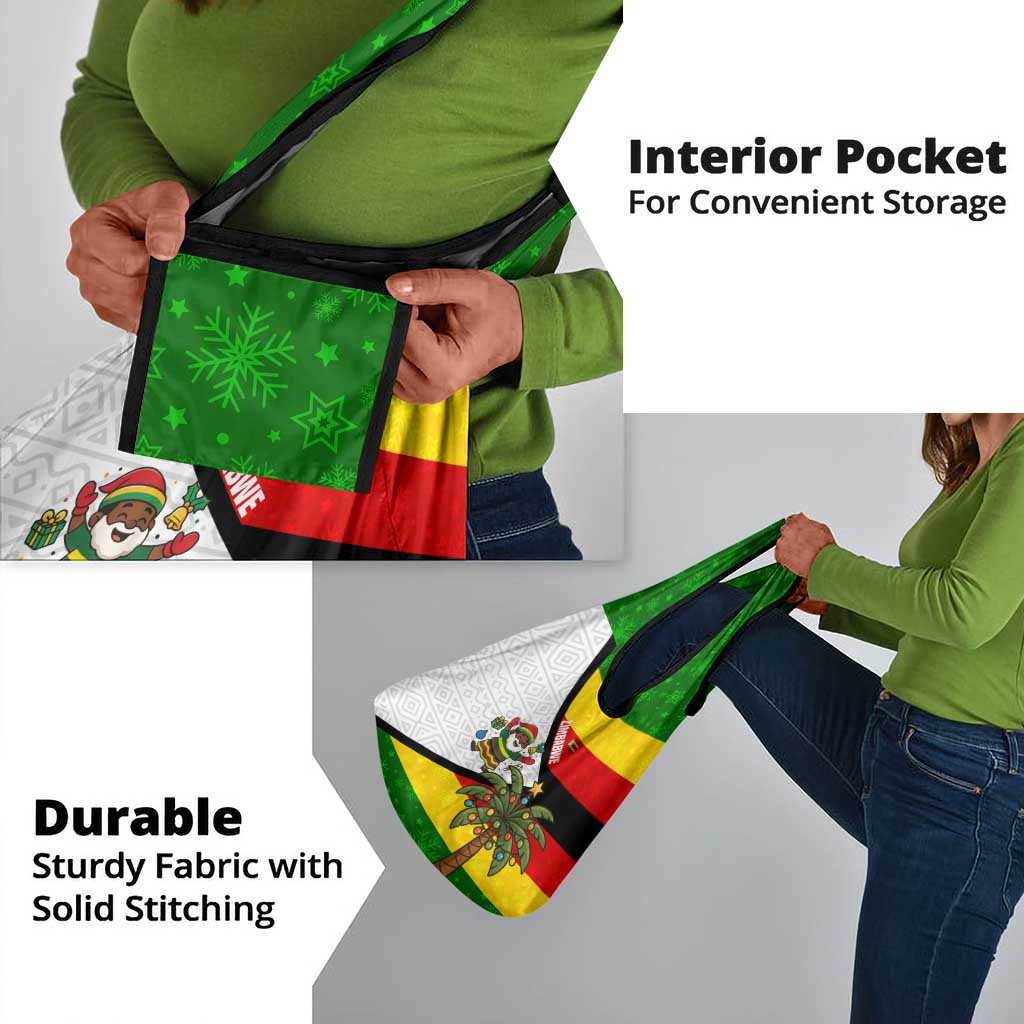 Zimbabwe Christmas Grocery Bag Festive Santa Palm Tree and Red Yellow Green Flag - African Pride
