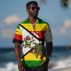 Zimbabwe Christmas Hawaiian Shirt Festive Santa Palm Tree and Red Yellow Green Flag - African Pride