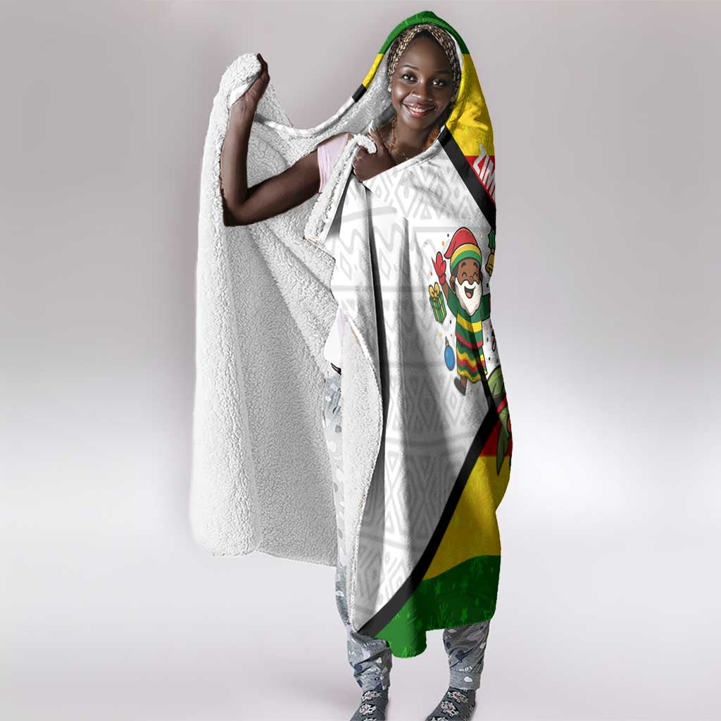 Zimbabwe Christmas Hooded Blanket Festive Santa Palm Tree and Red Yellow Green Flag - African Pride
