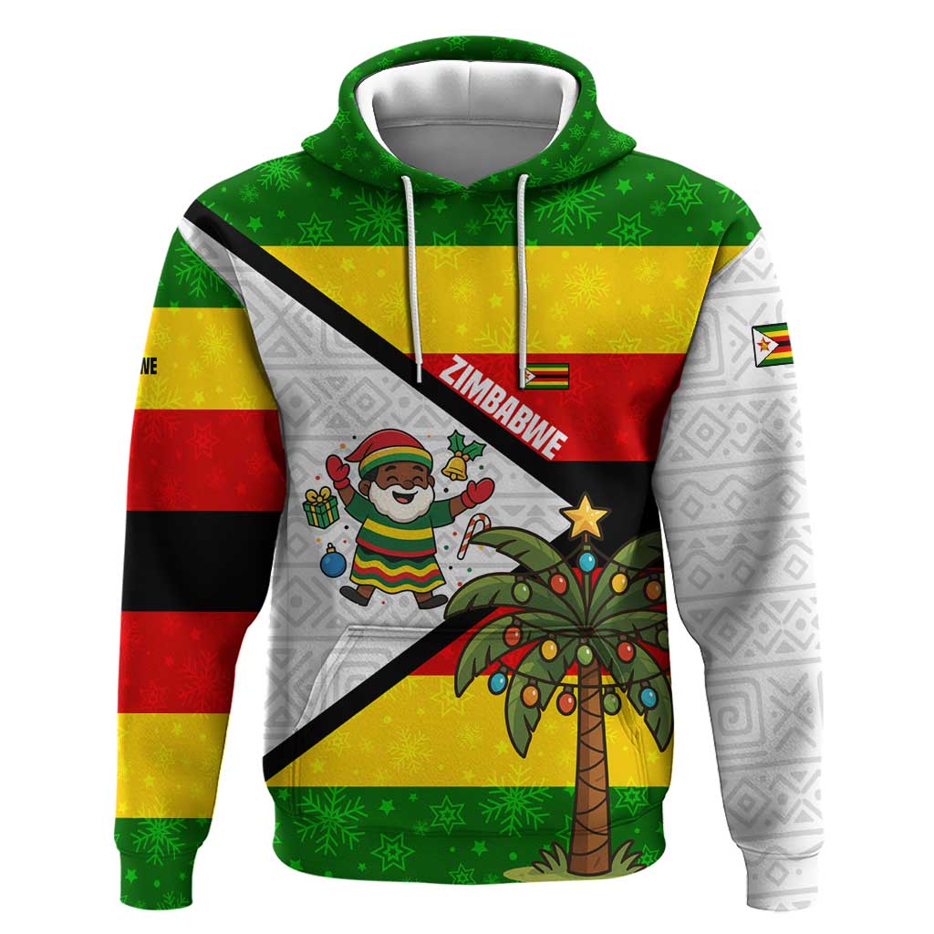 Zimbabwe Christmas Hoodie Festive Santa Palm Tree and Red Yellow Green Flag - African Pride