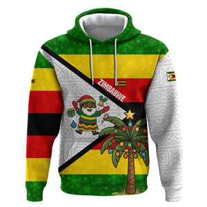 Zimbabwe Christmas Hoodie Festive Santa Palm Tree and Red Yellow Green Flag - African Pride