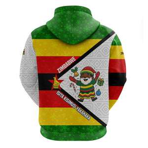 Zimbabwe Christmas Hoodie Festive Santa Palm Tree and Red Yellow Green Flag - African Pride
