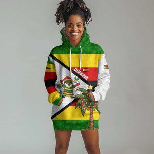 Zimbabwe Christmas Hoodie Dress Festive Santa Palm Tree and Red Yellow Green Flag - African Pride