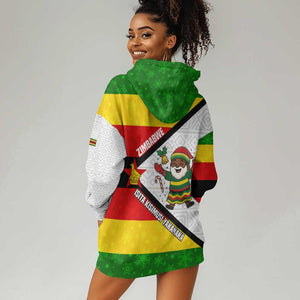 Zimbabwe Christmas Hoodie Dress Festive Santa Palm Tree and Red Yellow Green Flag - African Pride