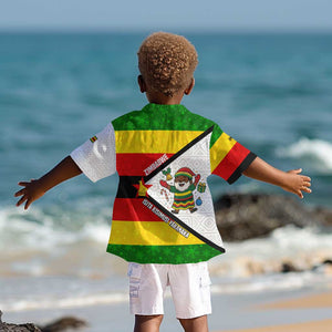 Zimbabwe Christmas Kid Hawaiian Shirt Festive Santa Palm Tree and Red Yellow Green Flag - African Pride