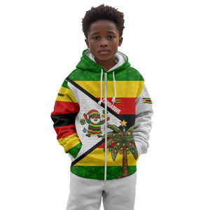 Zimbabwe Christmas Kid Hoodie Festive Santa Palm Tree and Red Yellow Green Flag - African Pride