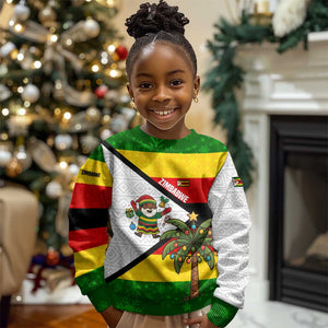 Zimbabwe Christmas Kid Ugly Christmas Sweater Festive Santa Palm Tree and Red Yellow Green Flag - African Pride