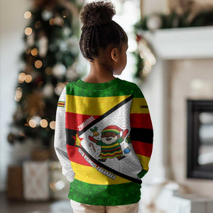 Zimbabwe Christmas Kid Ugly Christmas Sweater Festive Santa Palm Tree and Red Yellow Green Flag - African Pride