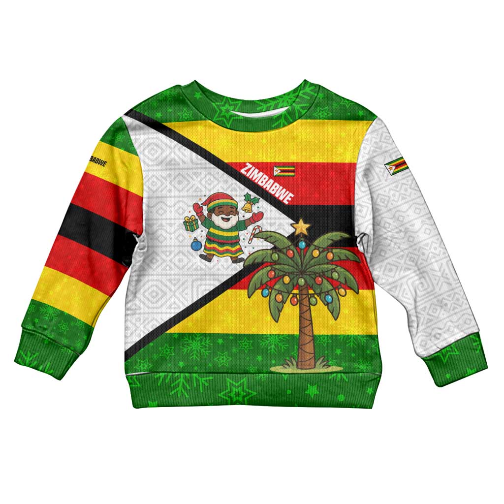 Zimbabwe Christmas Kid Ugly Christmas Sweater Festive Santa Palm Tree and Red Yellow Green Flag - African Pride