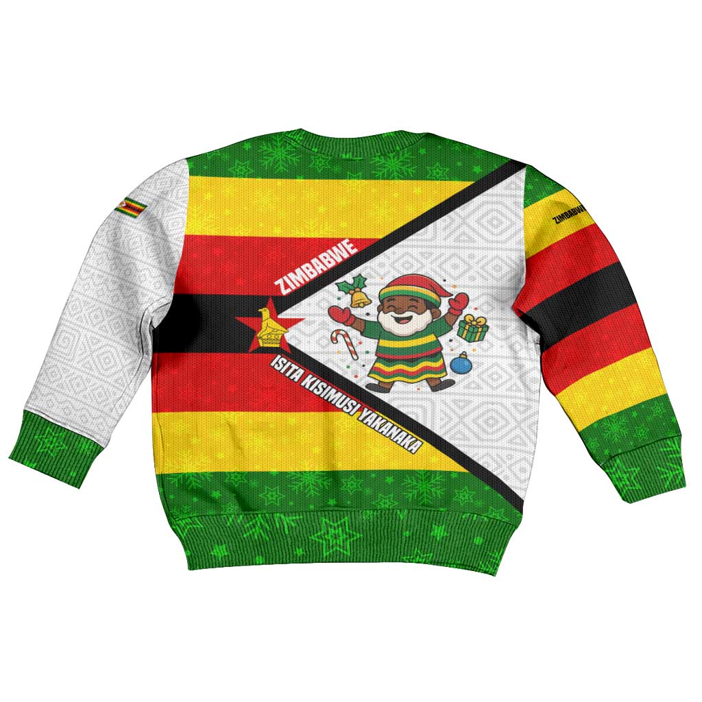 Zimbabwe Christmas Kid Ugly Christmas Sweater Festive Santa Palm Tree and Red Yellow Green Flag - African Pride