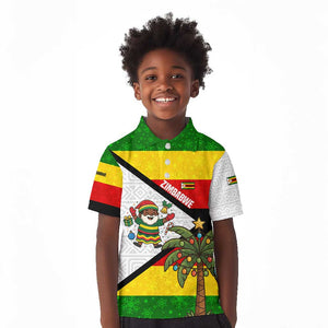 Zimbabwe Christmas Kid Polo Shirt Festive Santa Palm Tree and Red Yellow Green Flag - African Pride