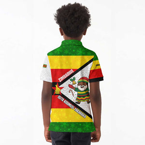 Zimbabwe Christmas Kid Polo Shirt Festive Santa Palm Tree and Red Yellow Green Flag - African Pride