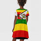 Zimbabwe Christmas Kid Short Sleeve Dress Festive Santa Palm Tree and Red Yellow Green Flag - African Pride
