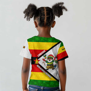 Zimbabwe Christmas Kid T shirt Festive Santa Palm Tree and Red Yellow Green Flag - African Pride