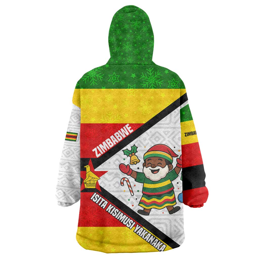 Zimbabwe Christmas Kid Wearable Blanket Hoodie Festive Santa Palm Tree and Red Yellow Green Flag - African Pride