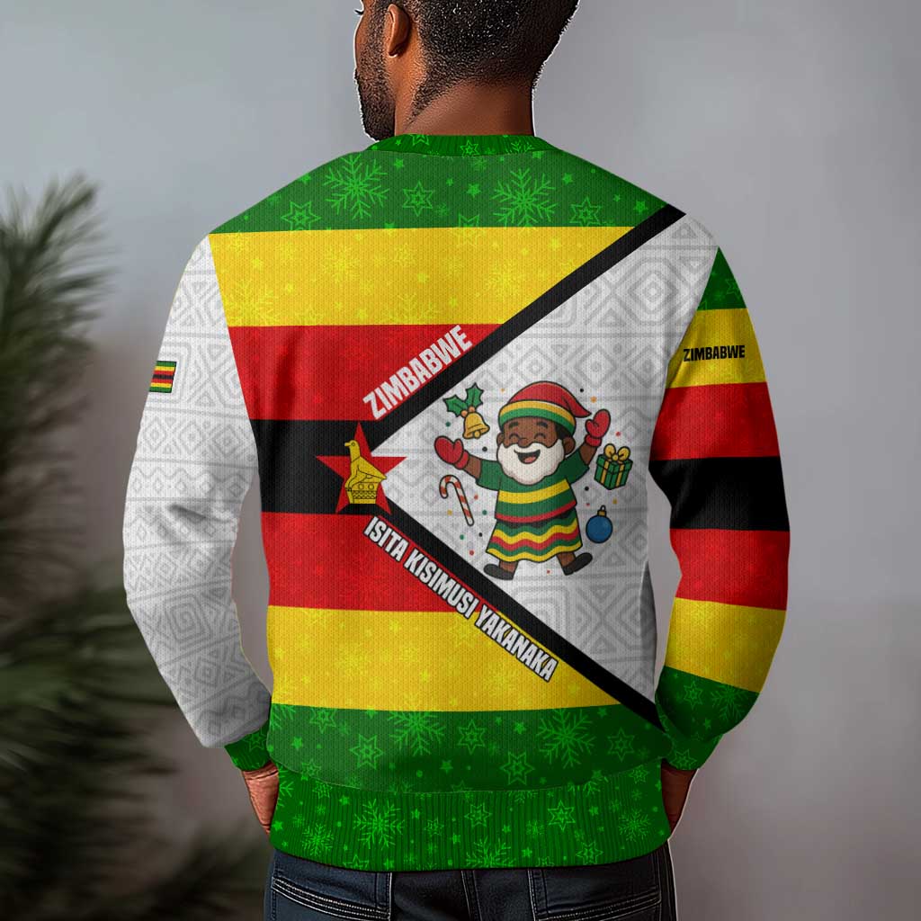 Zimbabwe Christmas Ugly Christmas Sweater Festive Santa Palm Tree and Red Yellow Green Flag - African Pride