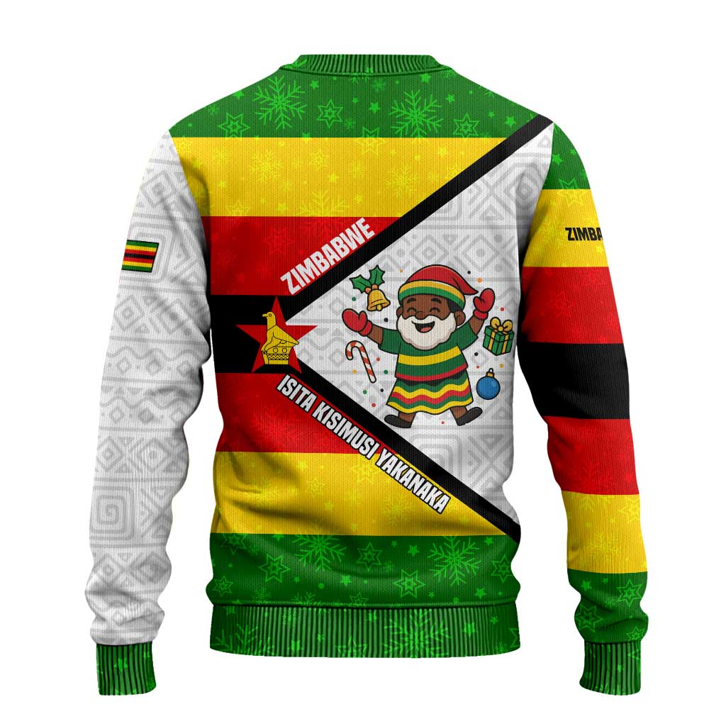 Zimbabwe Christmas Ugly Christmas Sweater Festive Santa Palm Tree and Red Yellow Green Flag - African Pride