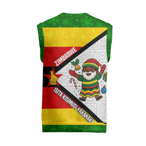 Zimbabwe Christmas Knitted V-Neck Vest Festive Santa Palm Tree and Red Yellow Green Flag - African Pride
