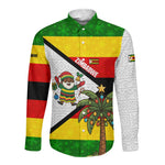 Zimbabwe Christmas Long Sleeve Button Shirt Festive Santa Palm Tree and Red Yellow Green Flag - African Pride