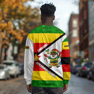 Zimbabwe Christmas Long Sleeve Shirt Festive Santa Palm Tree and Red Yellow Green Flag - African Pride