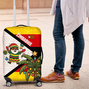 Zimbabwe Christmas Luggage Cover Festive Santa Palm Tree and Red Yellow Green Flag - African Pride