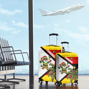 Zimbabwe Christmas Luggage Cover Festive Santa Palm Tree and Red Yellow Green Flag - African Pride