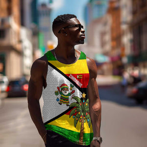 Zimbabwe Christmas Men Tank Top Festive Santa Palm Tree and Red Yellow Green Flag - African Pride
