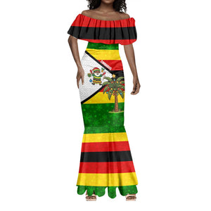 Zimbabwe Christmas Mermaid Dress Festive Santa Palm Tree and Red Yellow Green Flag - African Pride