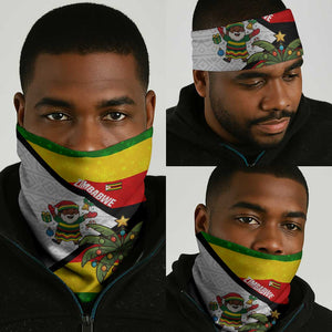 Zimbabwe Christmas Neck Gaiter Festive Santa Palm Tree and Red Yellow Green Flag - African Pride