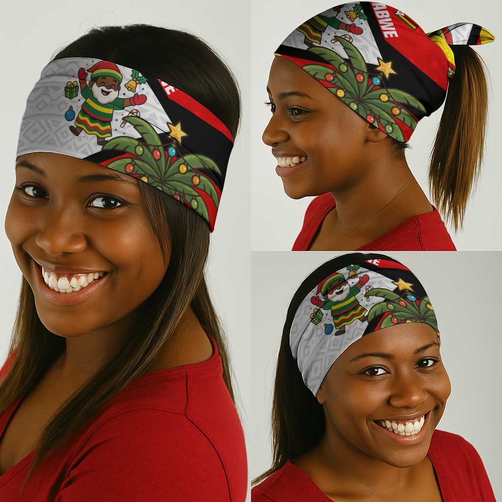 Zimbabwe Christmas Neck Gaiter Festive Santa Palm Tree and Red Yellow Green Flag - African Pride