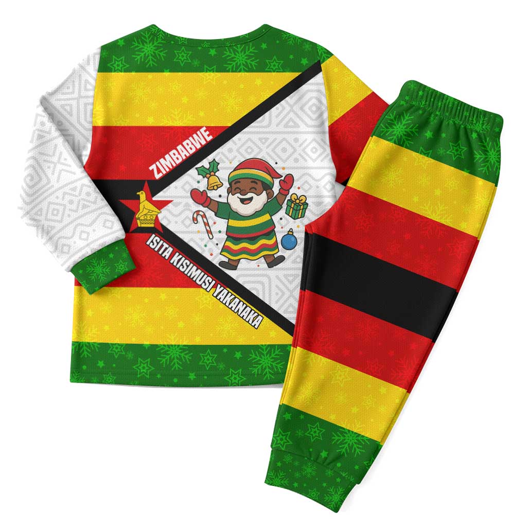 Zimbabwe Christmas Pajama Set Festive Santa Palm Tree and Red Yellow Green Flag - African Pride