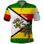 Zimbabwe Christmas Polo Shirt Festive Santa Palm Tree and Red Yellow Green Flag - African Pride