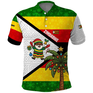 Zimbabwe Christmas Polo Shirt Festive Santa Palm Tree and Red Yellow Green Flag - African Pride