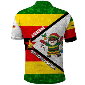 Zimbabwe Christmas Polo Shirt Festive Santa Palm Tree and Red Yellow Green Flag - African Pride