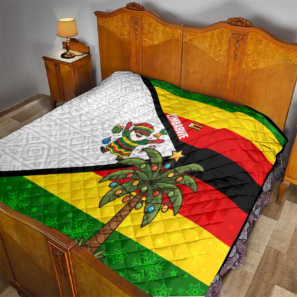 Zimbabwe Christmas Quilt Festive Santa Palm Tree and Red Yellow Green Flag - African Pride