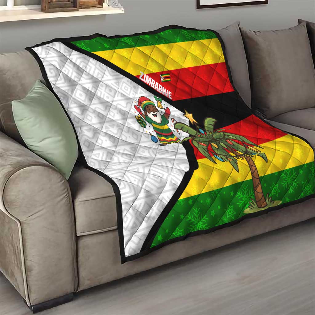 Zimbabwe Christmas Quilt Festive Santa Palm Tree and Red Yellow Green Flag - African Pride