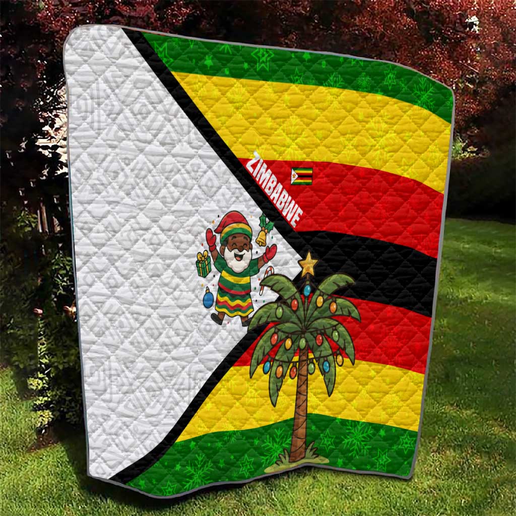 Zimbabwe Christmas Quilt Festive Santa Palm Tree and Red Yellow Green Flag - African Pride