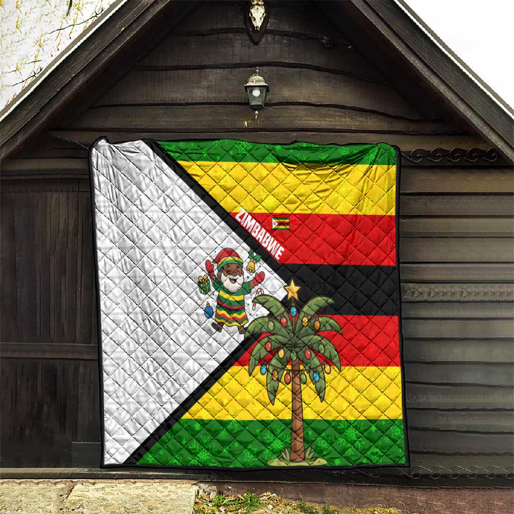 Zimbabwe Christmas Quilt Festive Santa Palm Tree and Red Yellow Green Flag - African Pride