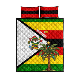 Zimbabwe Christmas Quilt Bed Set Festive Santa Palm Tree and Red Yellow Green Flag - African Pride