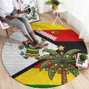 Zimbabwe Christmas Round Carpet Festive Santa Palm Tree and Red Yellow Green Flag - African Pride