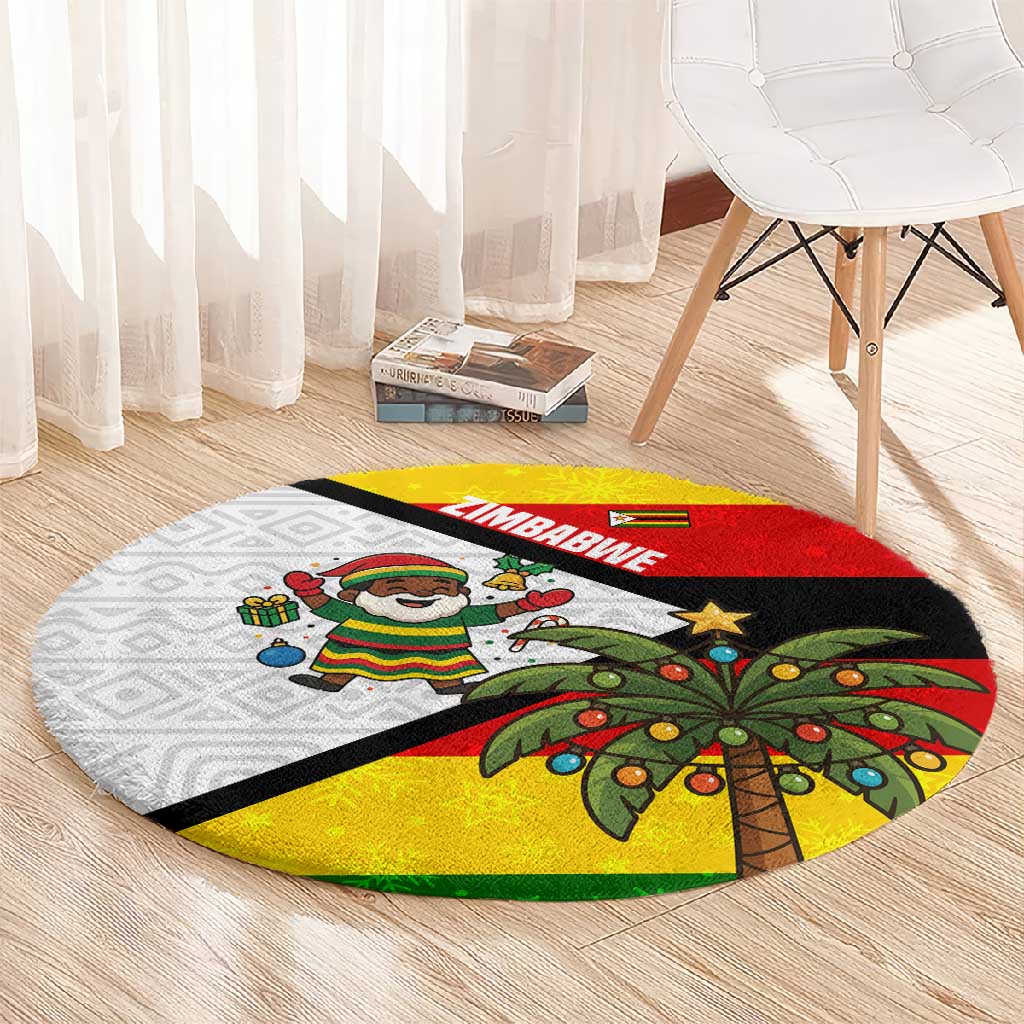 Zimbabwe Christmas Round Carpet Festive Santa Palm Tree and Red Yellow Green Flag - African Pride