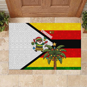 Zimbabwe Christmas Rubber Doormat Festive Santa Palm Tree and Red Yellow Green Flag - African Pride