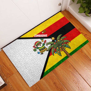 Zimbabwe Christmas Rubber Doormat Festive Santa Palm Tree and Red Yellow Green Flag - African Pride