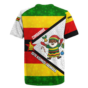 Zimbabwe Christmas Rugby Jersey Festive Santa Palm Tree and Red Yellow Green Flag - African Pride