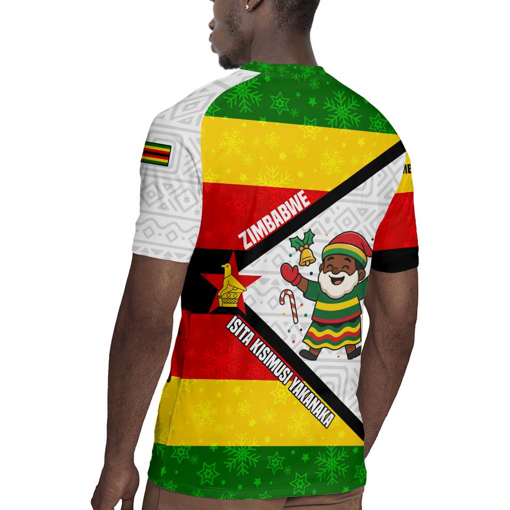 Zimbabwe Christmas Rugby Jersey Festive Santa Palm Tree and Red Yellow Green Flag - African Pride