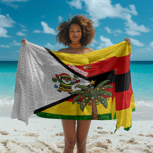 Zimbabwe Christmas Sarong Festive Santa Palm Tree and Red Yellow Green Flag - African Pride