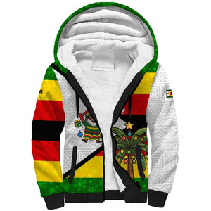 Zimbabwe Christmas Sherpa Hoodie Festive Santa Palm Tree and Red Yellow Green Flag - African Pride