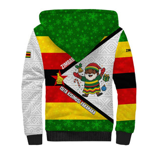Zimbabwe Christmas Sherpa Hoodie Festive Santa Palm Tree and Red Yellow Green Flag - African Pride