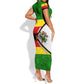 Zimbabwe Christmas Short Sleeve Bodycon Dress Festive Santa Palm Tree and Red Yellow Green Flag - African Pride